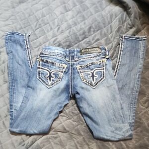 Rock Revival Women's Distressed Blue Embellished Pocket Jeans